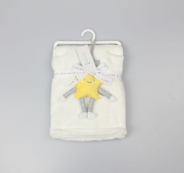 Plush Fleece Blanket + Rattle White Star - (PK6) G13037