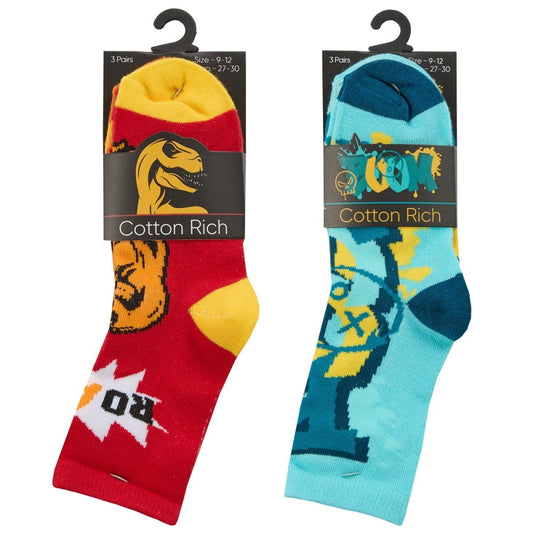 Boys 3 Pack Cotton Rich Design Ankle Socks (PK 12) 42B840