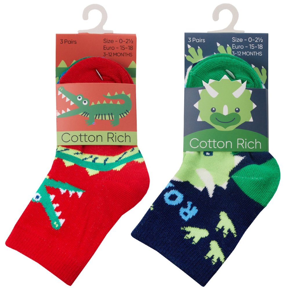 Baby Boys 3 Pack Cotton Rich Ankle Socks - Croc (0-5.5) (PK12) 44B1011
