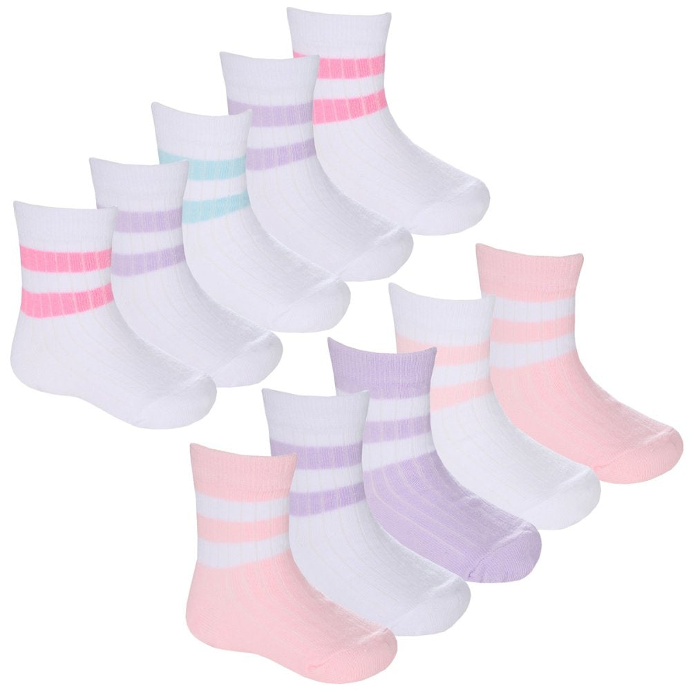 Baby Girls 5 Pack Sports Socks - White/Pink (0-5.5) (PK12) 44B1015
