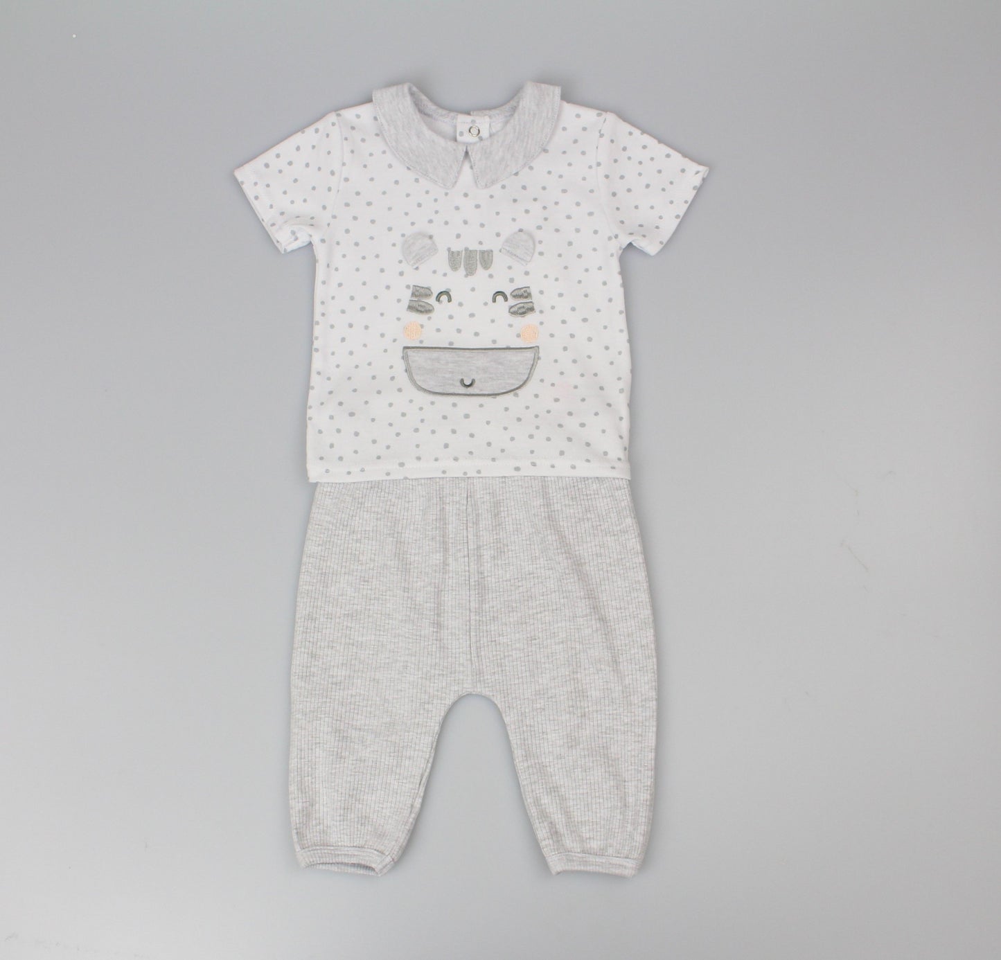 Boys 2pc s/s jog set zebra rib (0-6 Months) (PK6) E13308