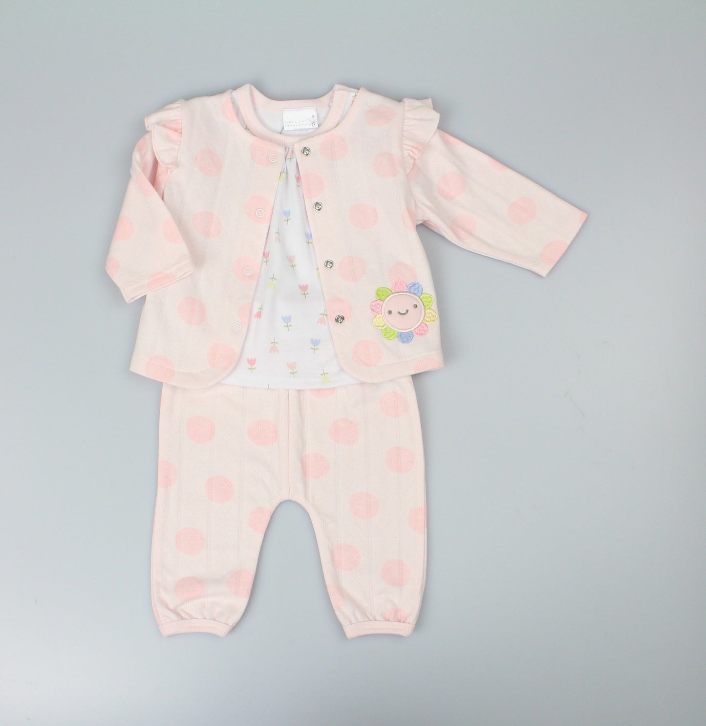 Girls 3pc jacket set pointelle spotty (0-6m) (PK6) E13322