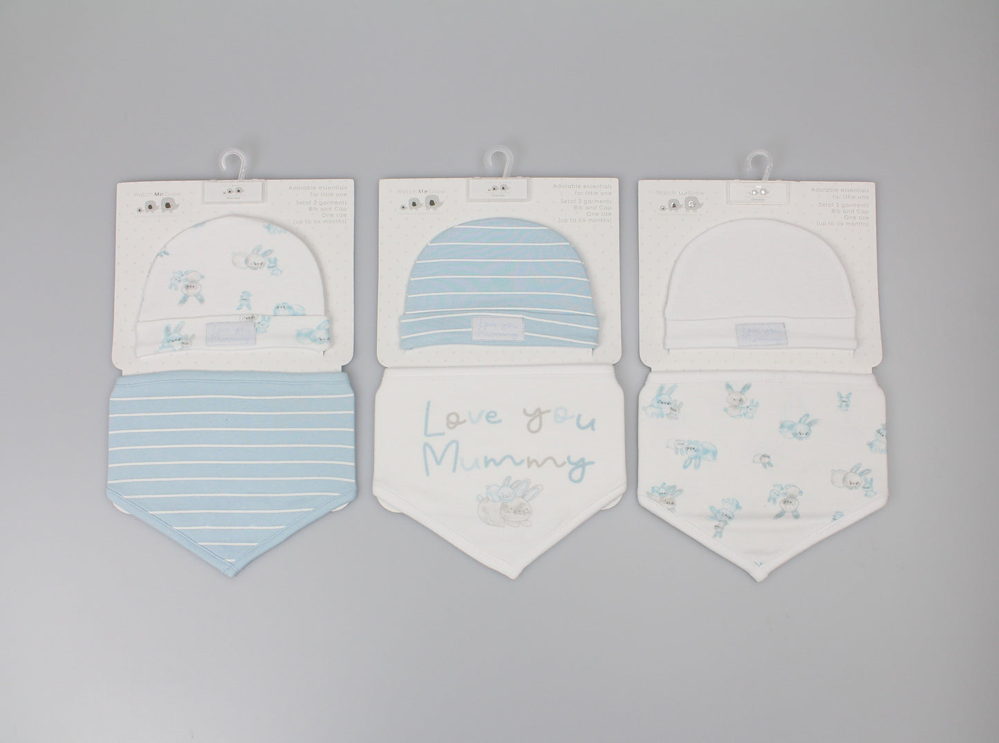 Baby Cotton Bib & Cap Gift Set - Love You Mummy/Blue - (OneSize) (PK6) H13739
