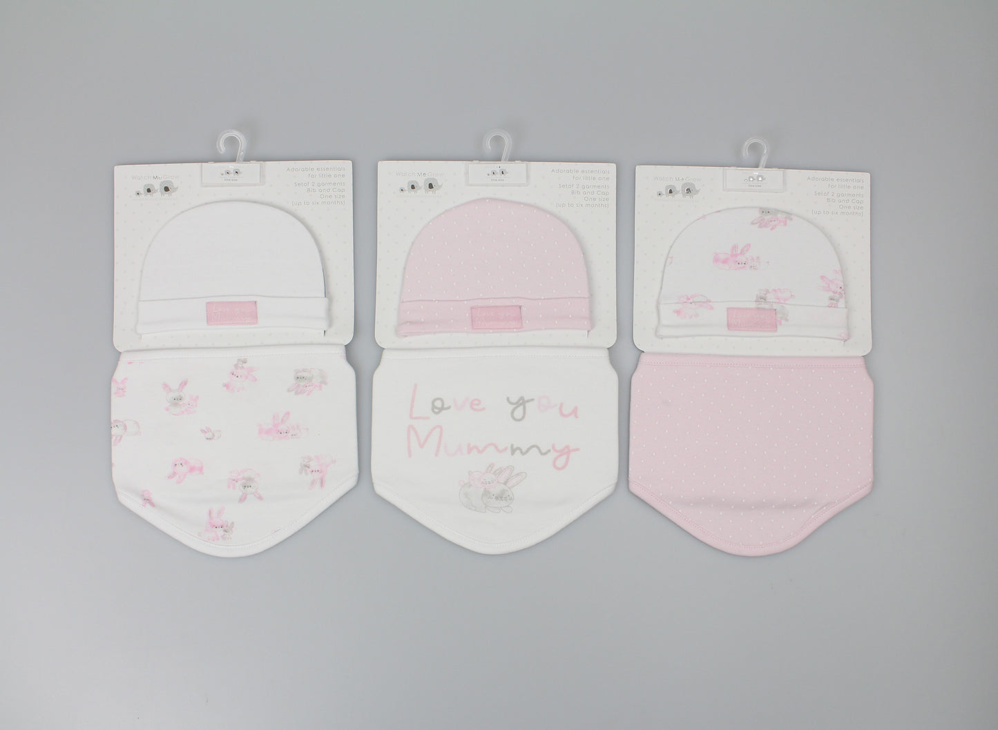 Baby Cotton Bib & Cap Gift Set - Love You Mummy/Pink- (OneSize) (PK6) H13740