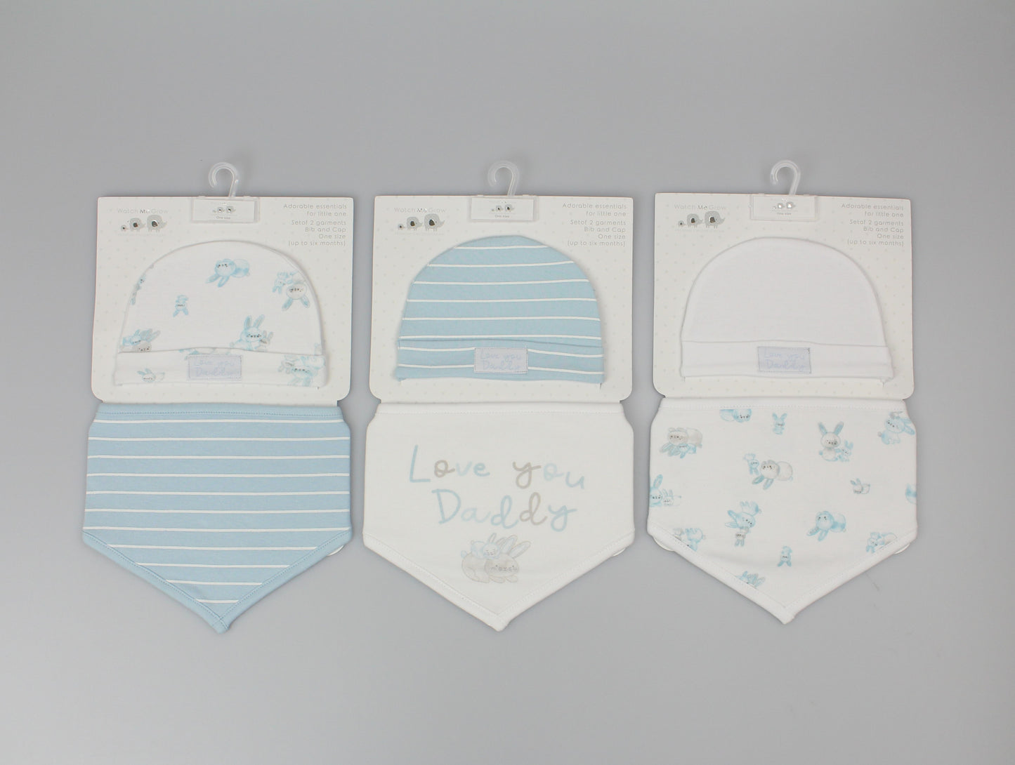 Baby Cotton Bib & Cap Gift Set - Love You Daddy/Blue- (OneSize) (PK6) H13741