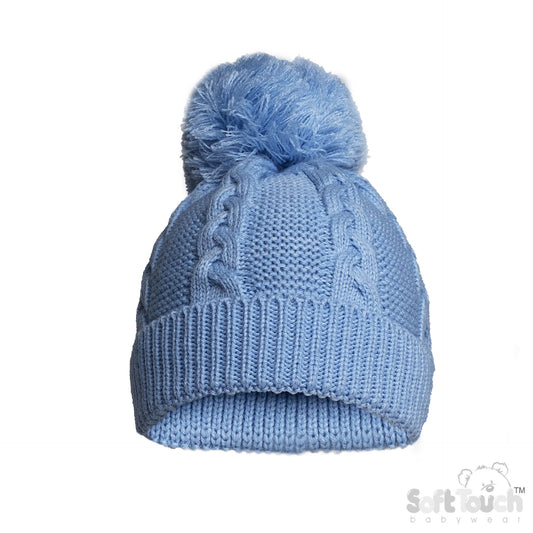 Infant Recycled Acrylic Cable Knit Pom Pom Hat - Blue (12-24m) (PK6) EH802-B
