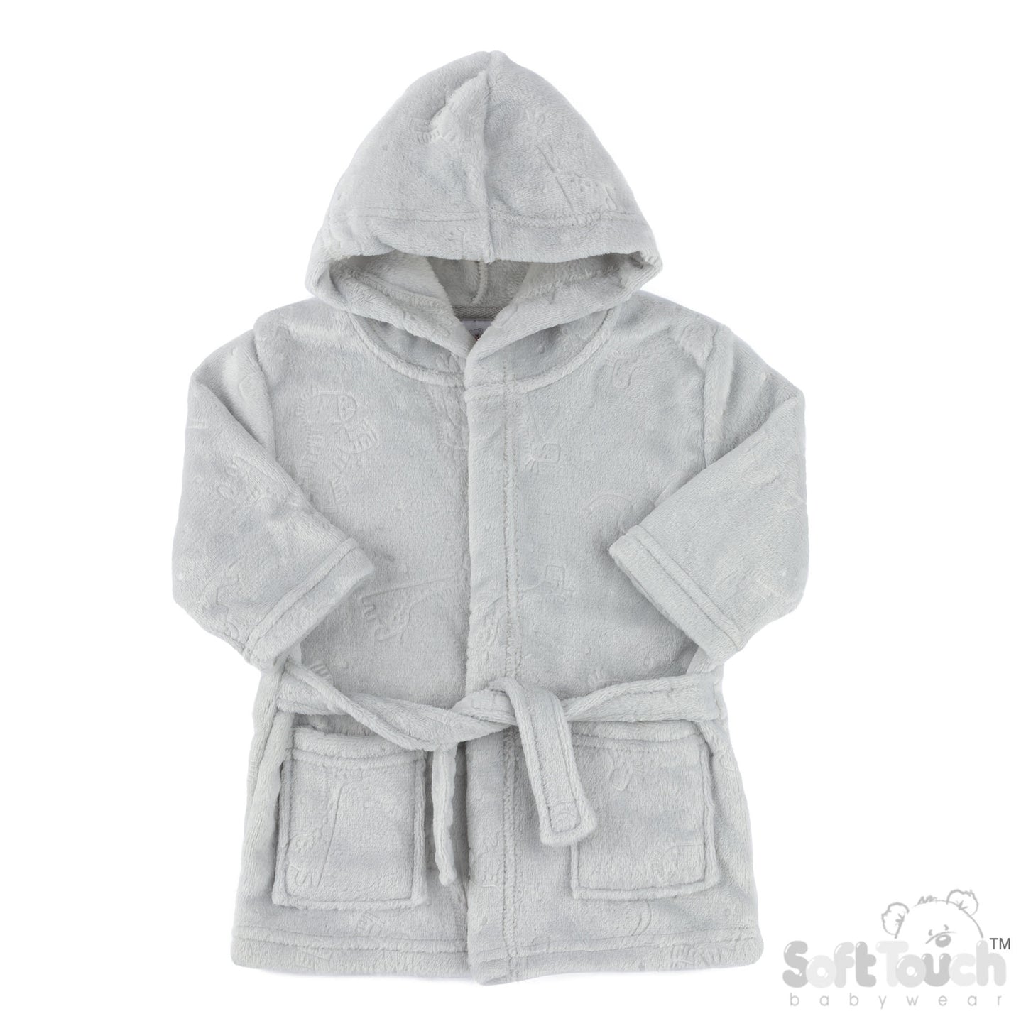 Embossed Hooded Robe - Grey/Animal (6-12m) (PK4) FBR305G