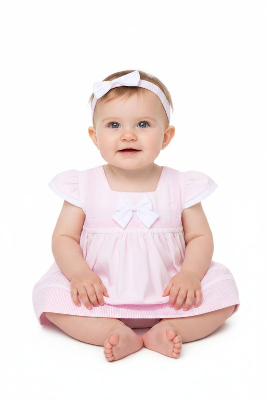 Baby Girls Dress, Pant & Headband Set - Lemon/Pink Bow (0-9m) (PK6) H12801NB