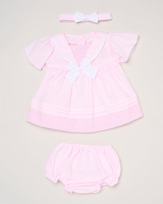Baby Girls Dress, Pant & Headband Set - Navy/Pink Bow (0-9m) (PK6) H12805NB