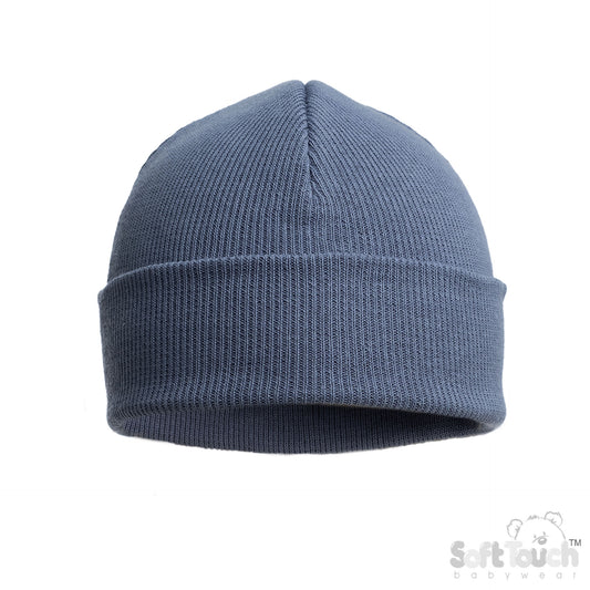 DUSTY BLUE INFANTS COTTON BEANIE HAT  (NB-12) (PK6) H704-C-DB
