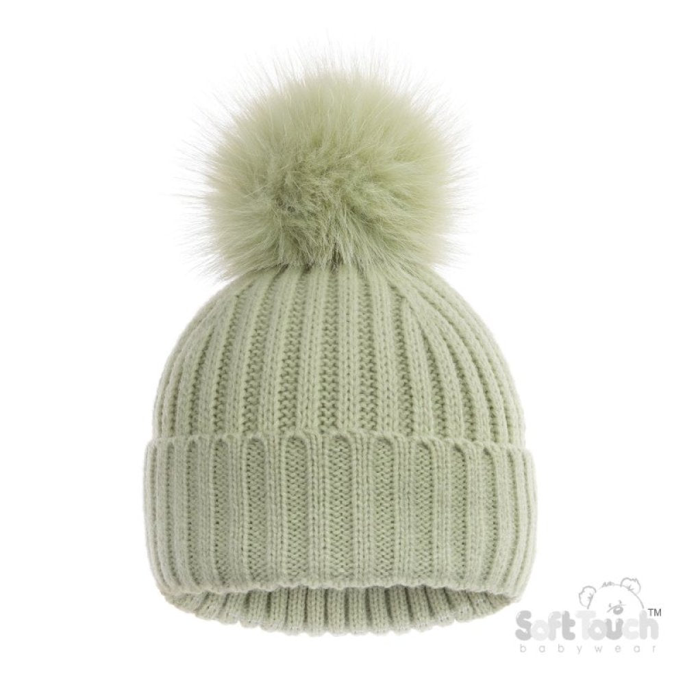 Baby Ribbed Hat with Glitter Pom Pom - Mint (NB-12m) (PK6) H712-M