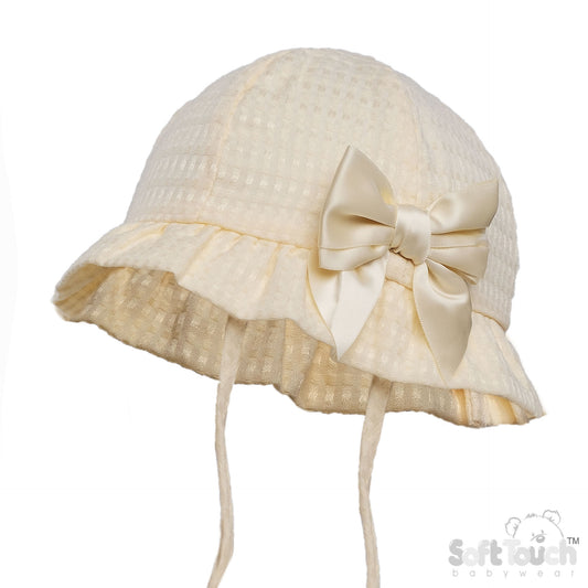 LEMON CHECKED HAT W/BOW  (0-24 M) (PK 6) H82-LEM