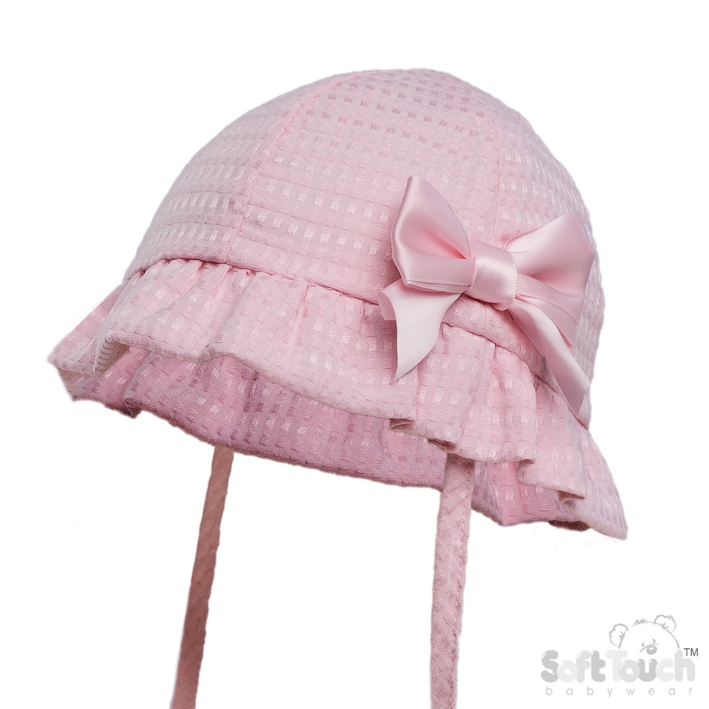 PINK CHECKED HAT W/BOW (0-24 M) (PK 6) H82-P