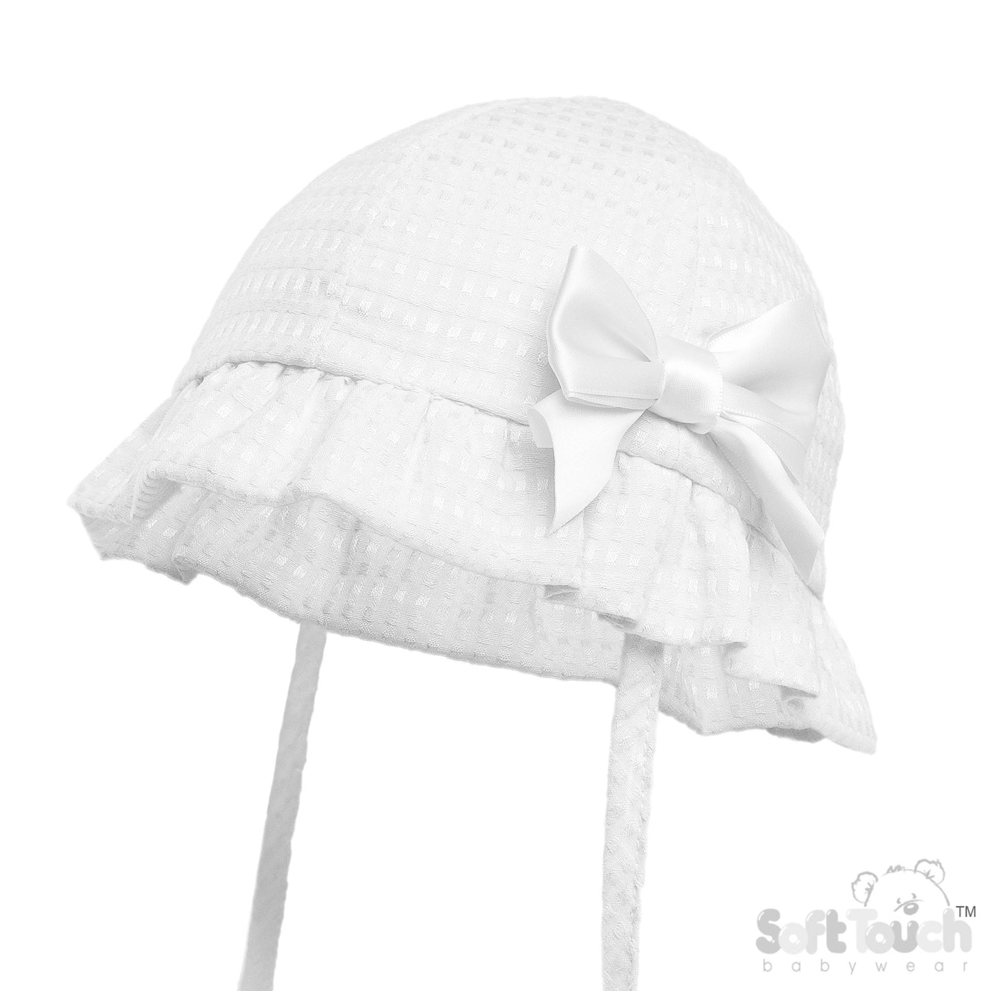 WHITE CHECKED HAT W/BOW (0-24 M) (PK 6) H82-W