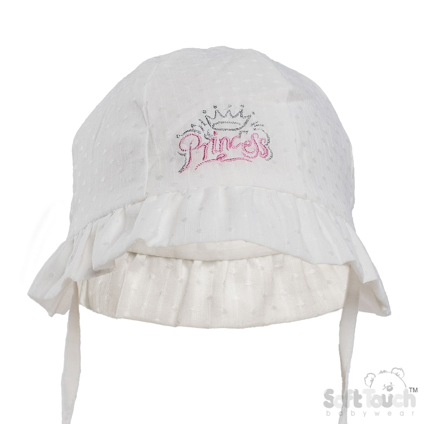 WHITE HAT W/PRINCESS EMB (0-24 M) (PK 6) H84-W