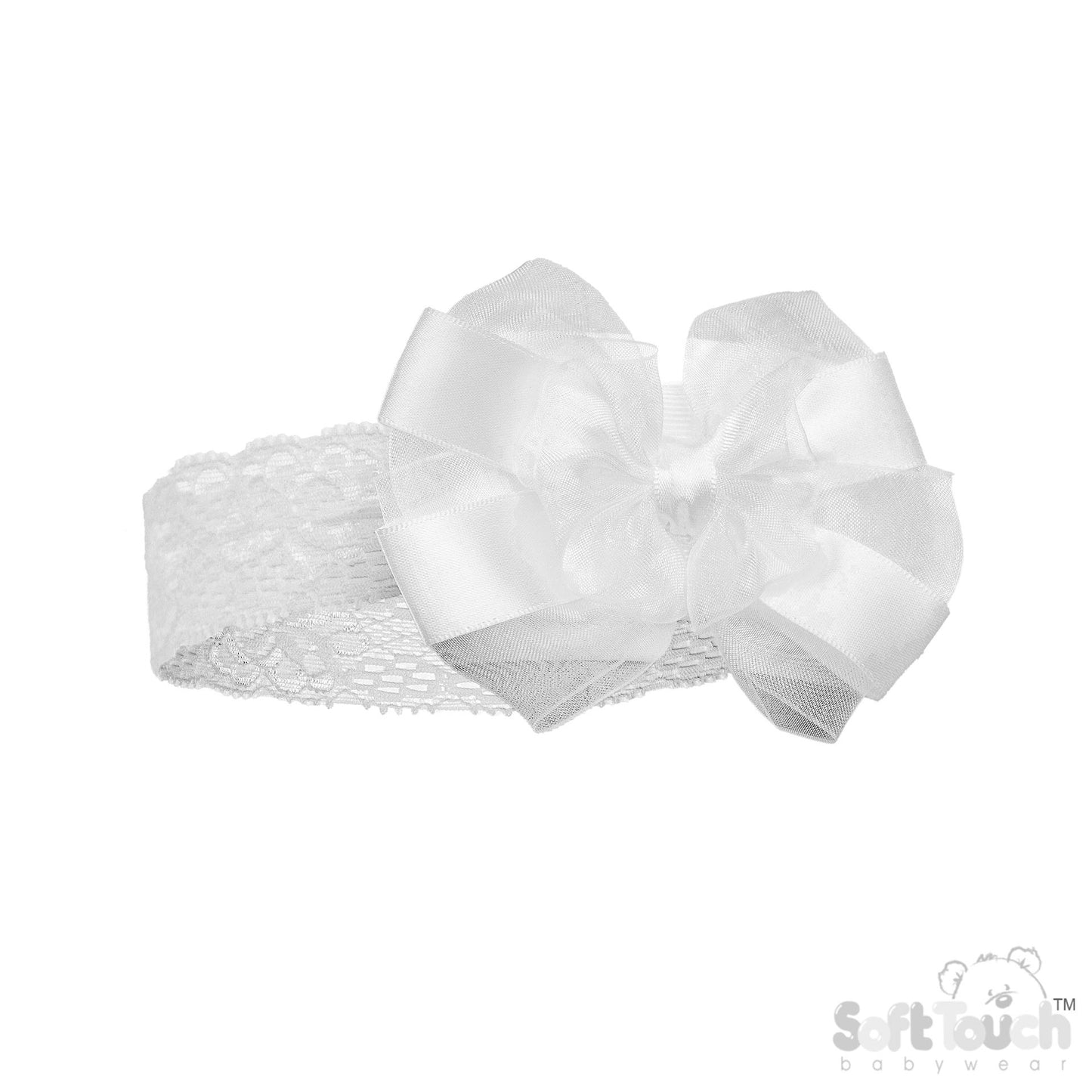CREAM LACE HEADBAND W SATIN/ORGANZA BOW (PK 12) HB116-C