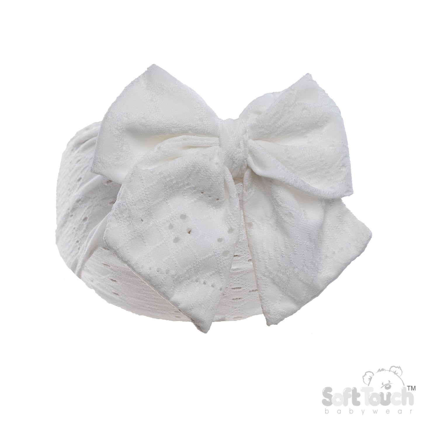 WHITE CABLE HEADBAND W/LARGE BOW (PK 12) HB118-W