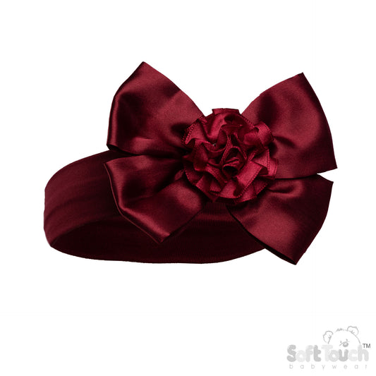 BURGUNDY HEADBAND W/BOW & FLOWER (PK 12) HB120-BU