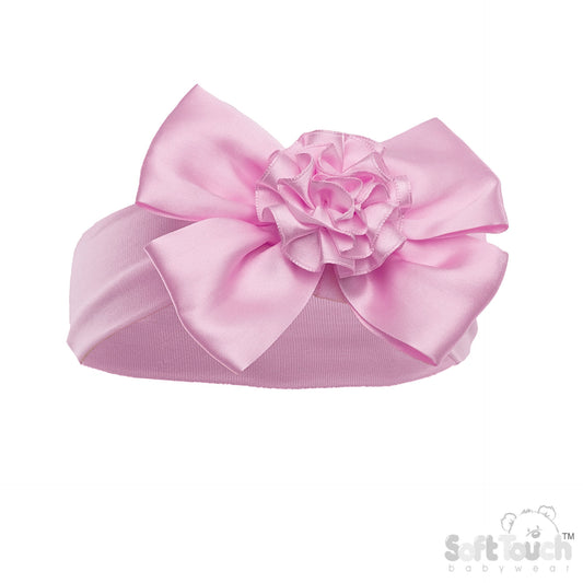 PINK HEADBAND W/BOW & FLOWER (PK 12) HB120-P