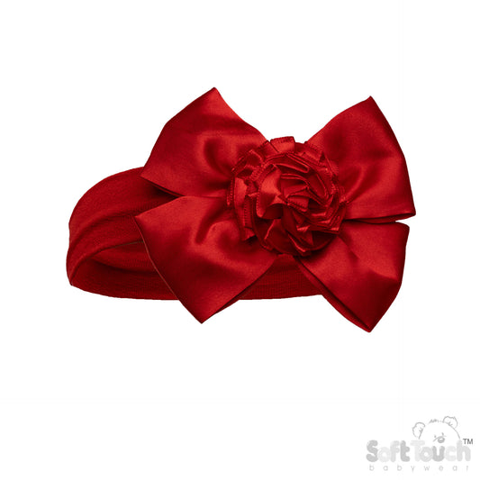 RED HEADBAND W/BOW & FLOWER (PK 12) HB120-R