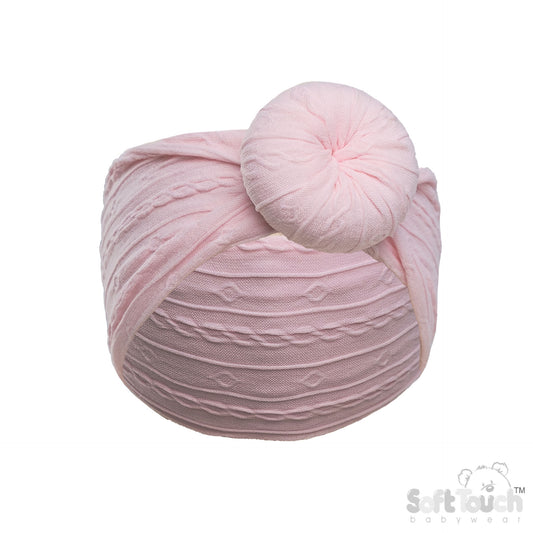 PINK CABLE HEADBAND W/TURBAN KNOT (PK12) HB124-P