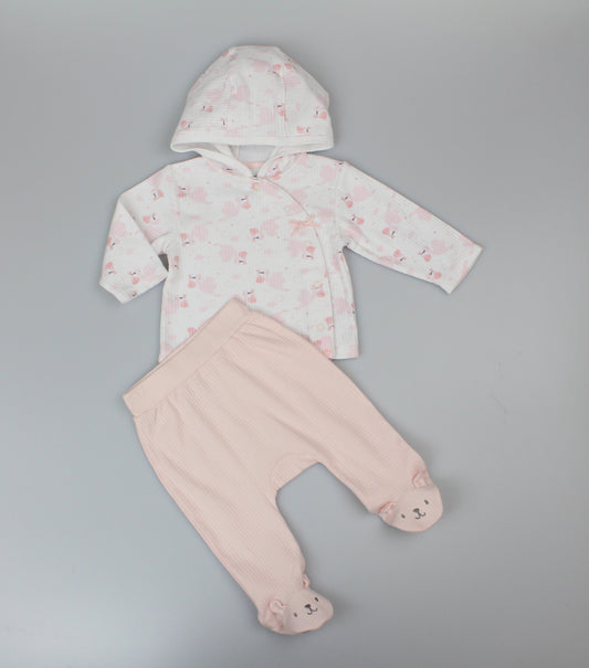 Baby Girls 2pc Cotton Rib Jacket/Jogger Set - Pink (0-6m) (PK6) J13806