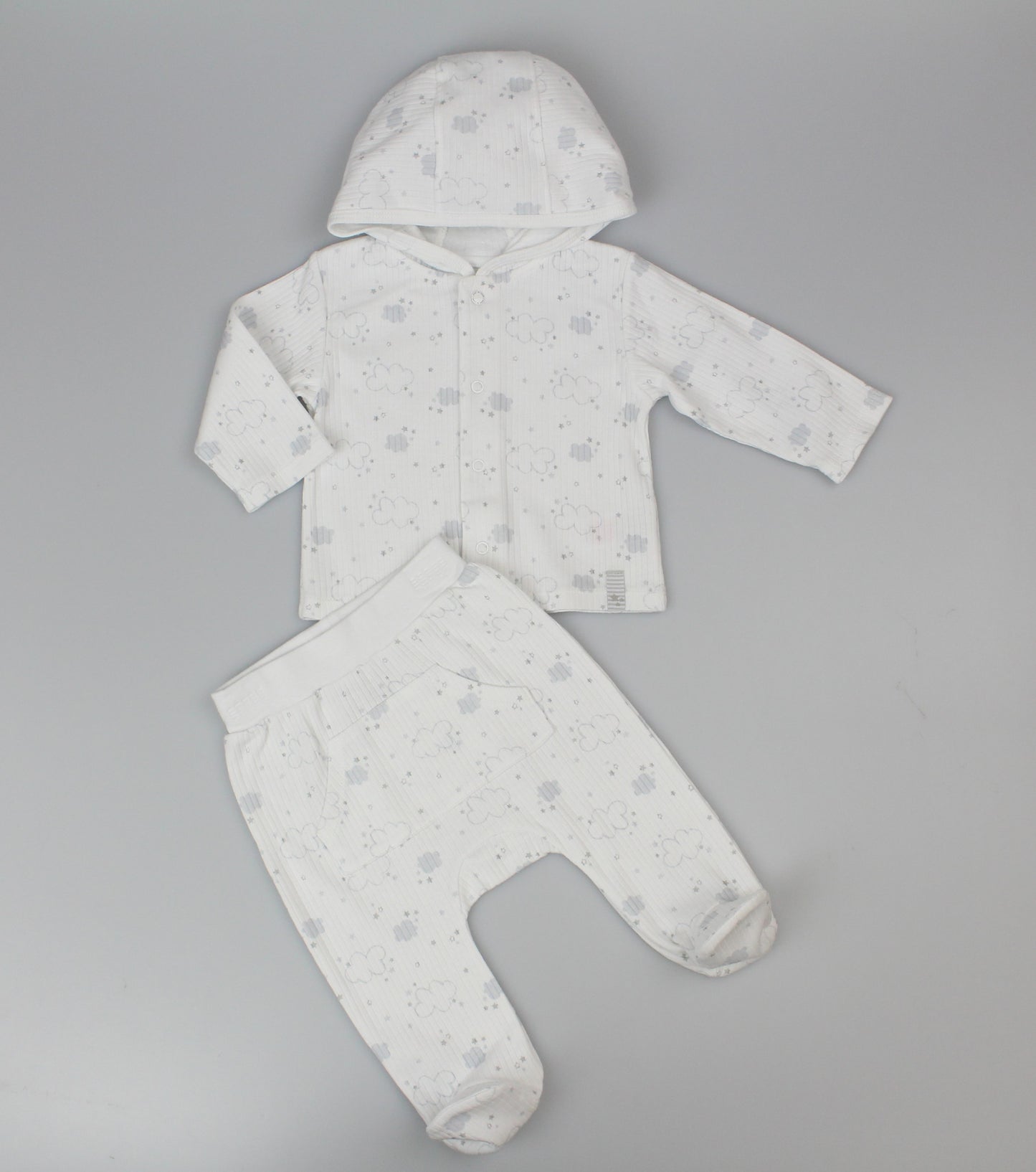 Baby 2pc Cotton Rib Jacket/Jogger Set - White (0-6m) (PK6) J13809