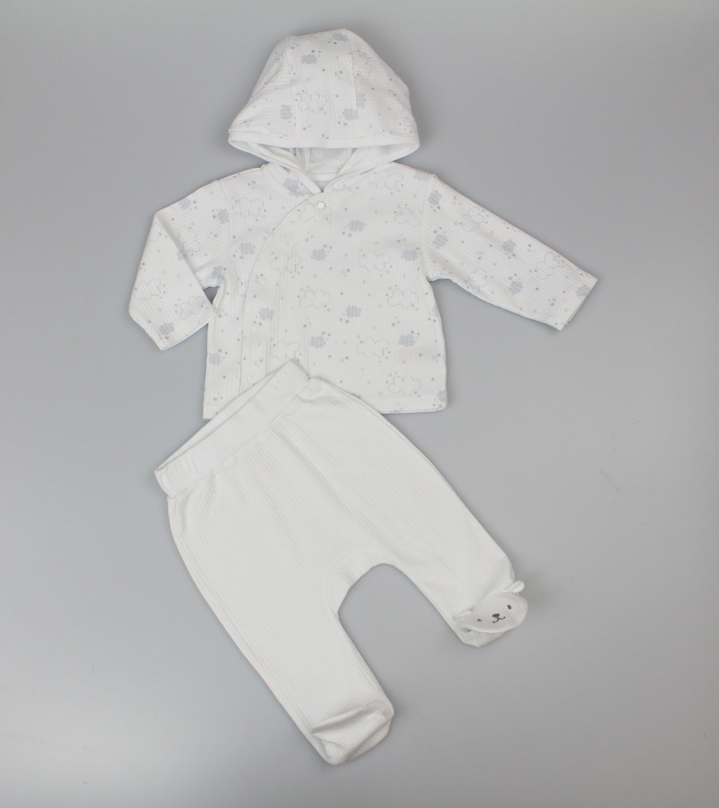 Baby 2pc Cotton Rib Jacket/Jogger Set - White (0-6m) (PK6) J13810
