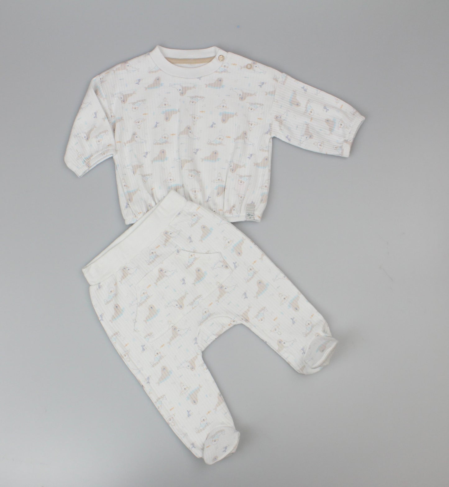 Baby 2pc Cotton Rib Top/Jogger Set - Taupe (0-6m) (PK6) J13815