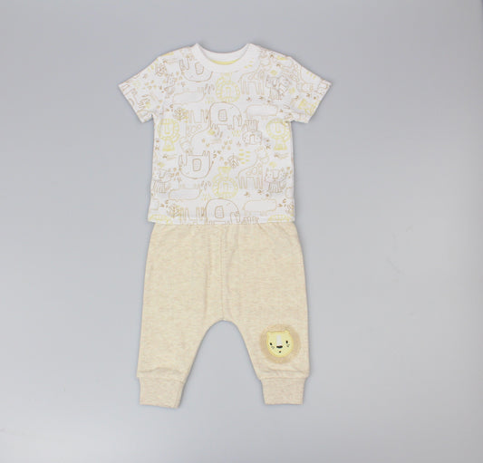 Boys 2pc s/s jog set pointelle jungle (0-6 Months) (PK6) E13305