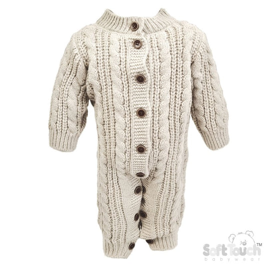 Long Sleeved Knitted Romper -  Cream (0-12m) (PK6) RM16-C