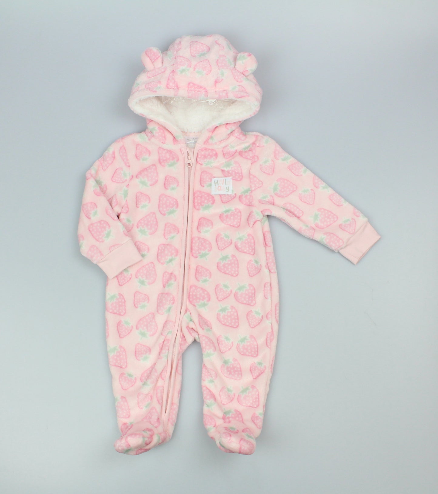 Baby Zipped Plush Fleece Pramsuit - Strawberry (3-12m) (PK6) M26072