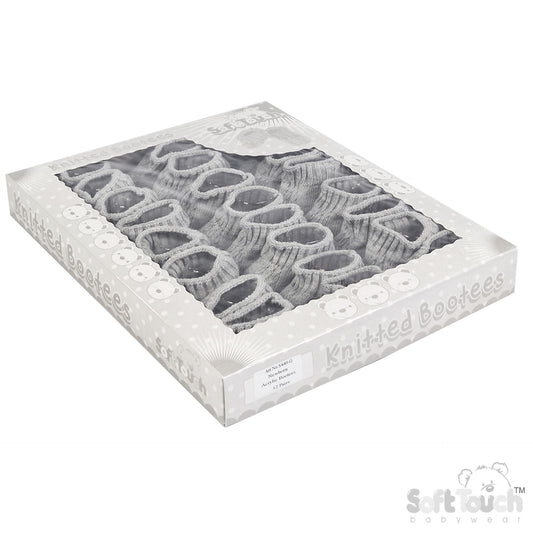 GREY ACRYLIC BABY BOOTEES W/CHAIN KNIT - S440G