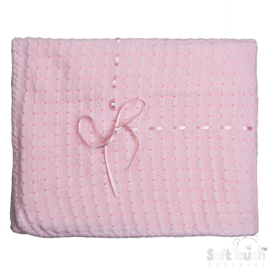 Pink Waffle Shawl - Ribbon (95x95cm) (PK4) SH12-P