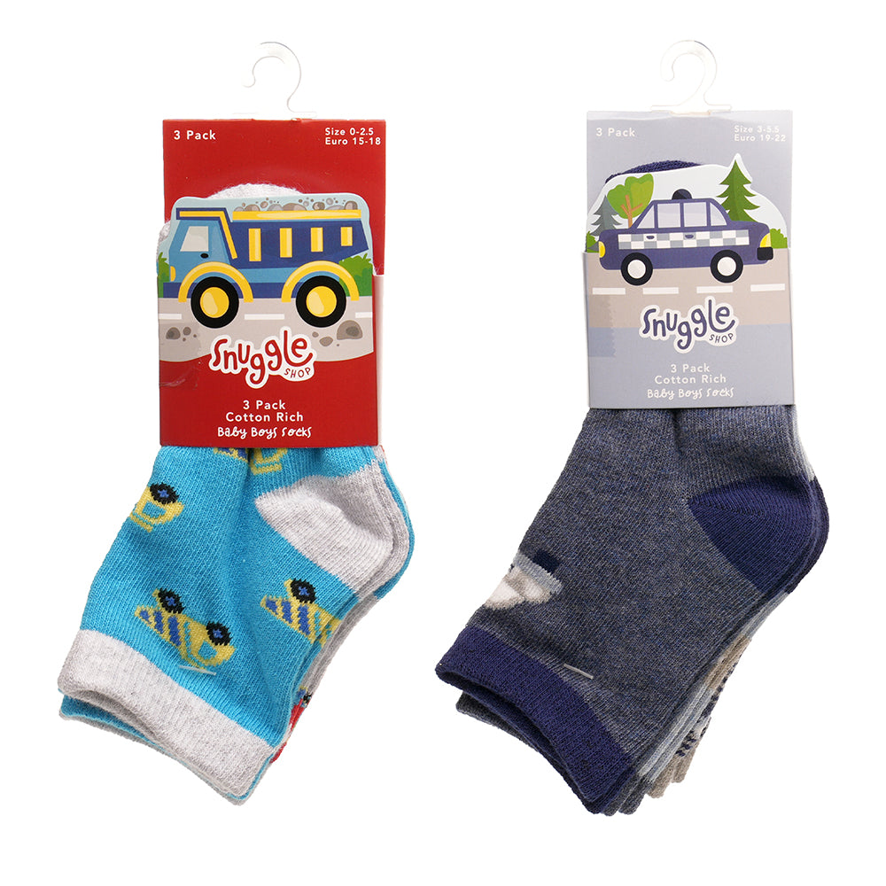 Baby Boys 3pk Socks - Cars (PK12) (00-5.5) SK1203