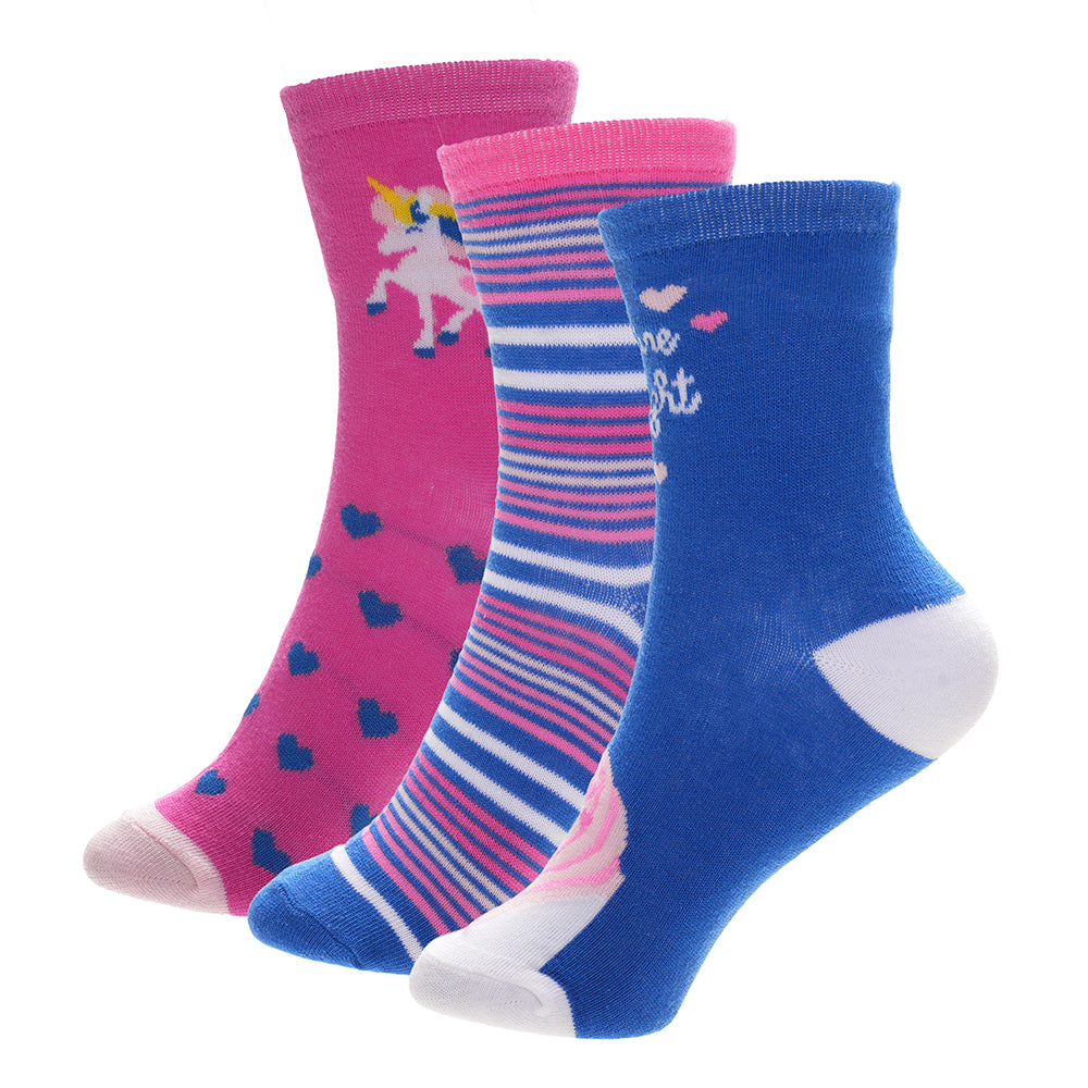 Girls 3pk Socks -Unicorn (PK12) (6-8.5 to 12.5-3.5) SK1405