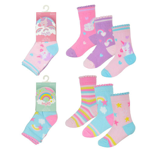 Baby Girls 3 Pack Socs - Rainbow/Unicorn (PK12) (0-2.5) SK750