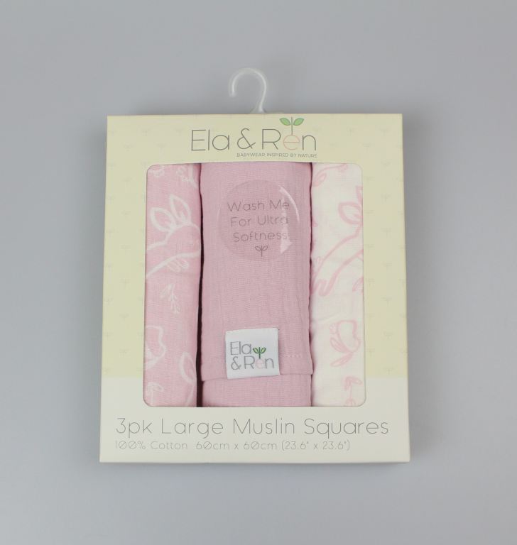 3pk Large Muslin Squares - Pink Bunny - (60x60cm) (PK8) J14018