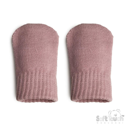 Dusky Pink Brushed Cotton Knit Mittens (NB-12) (PK12) BM704DP