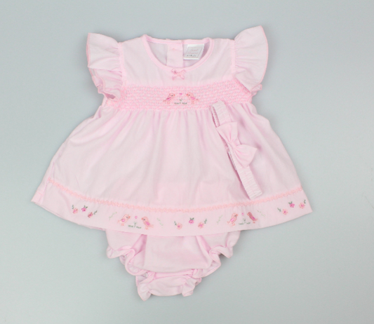 3pc Baby Girls Dress Set - Pink Birds (NB-6m) (PK6) - K14229
