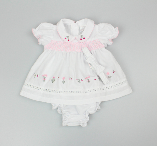 3pc Baby Girls Dress Set -White Floral (NB-6m) (PK6) - K14226