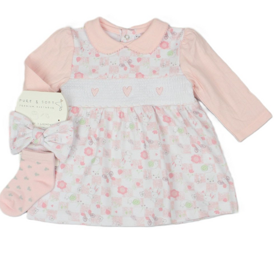 Baby Girls Smocked Dress Headband & Socks Outfit (Pack of 6) - M14269