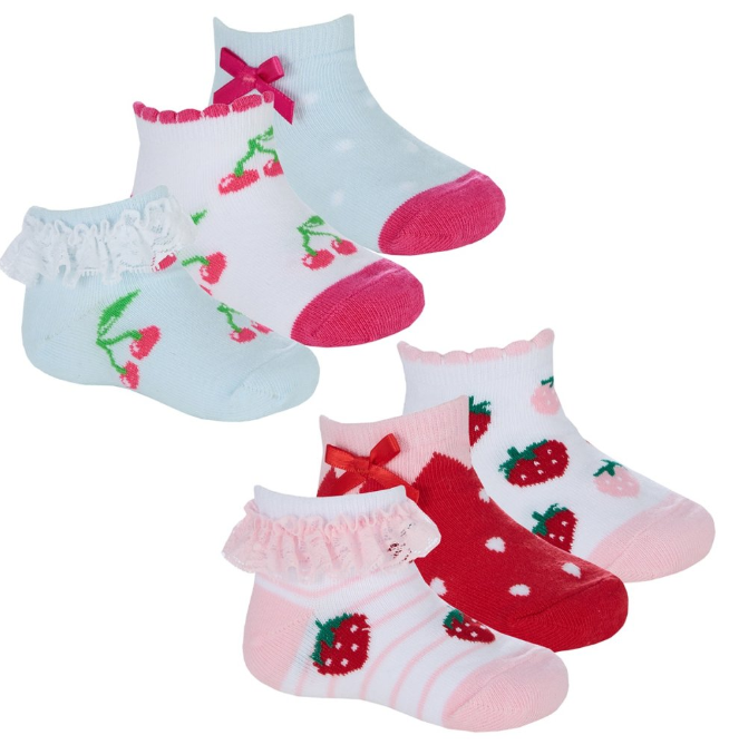 3 Pack Cotton Rich Socks - Fruits/Berries (PK12) (0-0 to 3-5.5) 44B1045