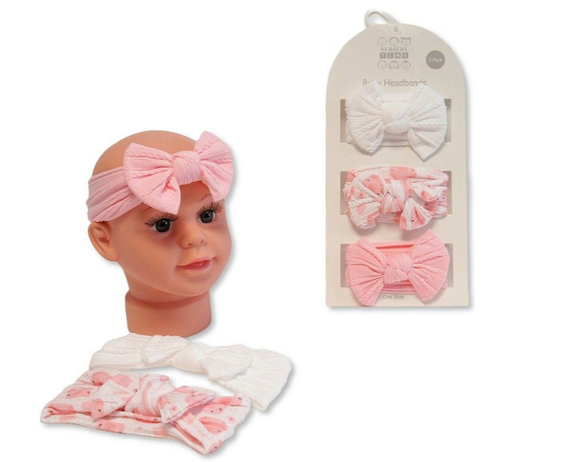 Baby Girls 3 Headbands with Bow Set - Pink (0-6m) (PK6) GP-25-1401