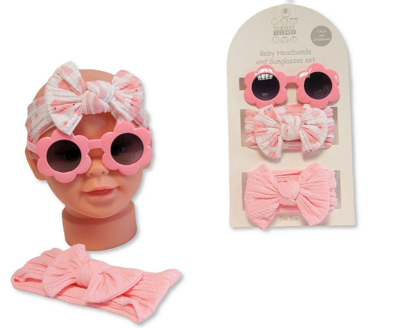 Baby Girls 2 Headbands with Bow and Sunglasses Set - Pink (0-6m) (PK6) GP-25-1396