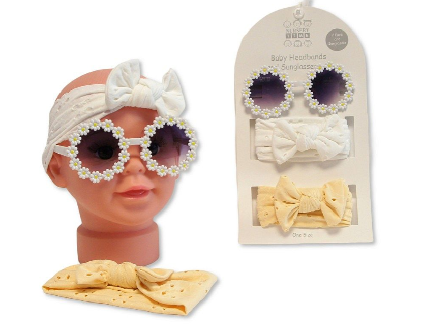 Baby Girls 2 Headbands with Bow and Sunglasses Set - Taupe (0-6m) (PK6) GP-25-1395