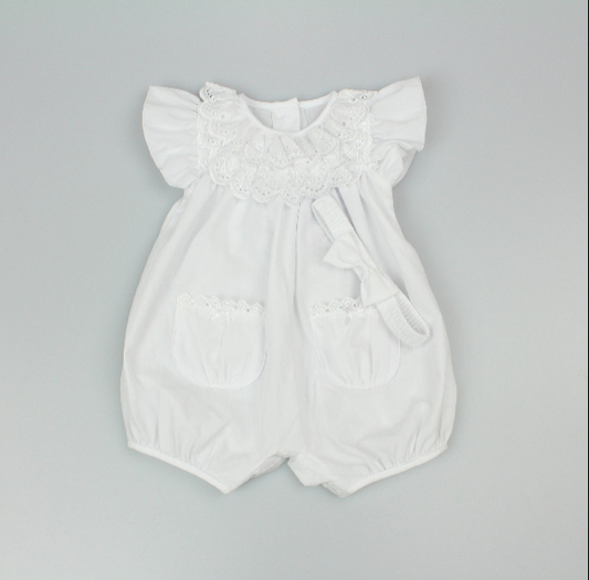 2pc Baby Girls Romper Set - White (0-9m) (PK6) - K14238