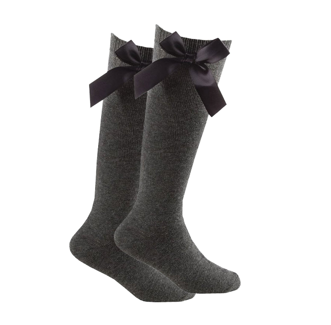 Girls Premium Quality Knee High Socks with Bow - Grey (6-8.5 to 12-3.5) (Pk6) 43B705