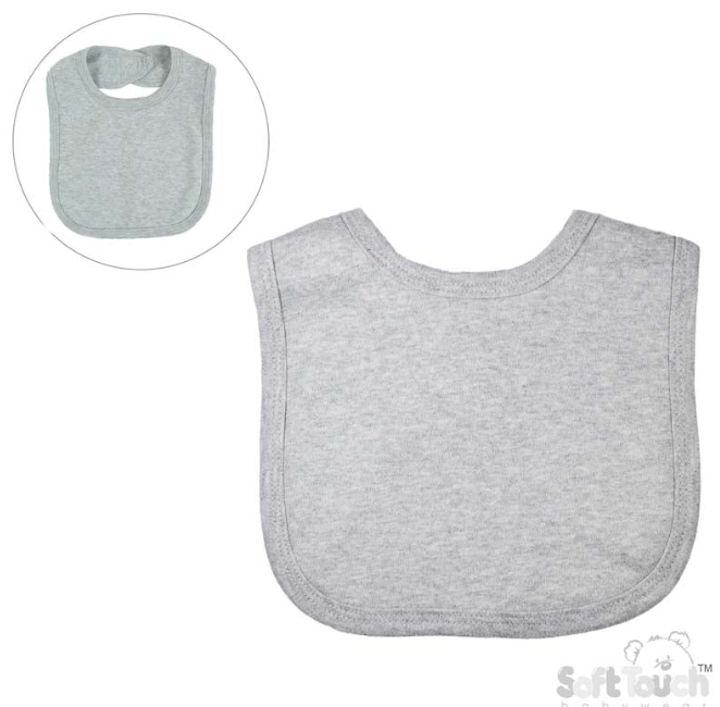 BABY GREY VELCRO BIB - (PK12) P4627-G