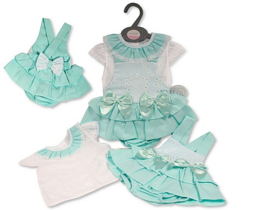 Baby Girls Dress Set with Bows and Lace - Mint - (12-24m) (PK6) BIS-2120-6133a